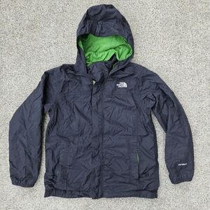North Face HyVent Rain Coat Windbreaker Light Jacket Black Green Zip Up Boys MED